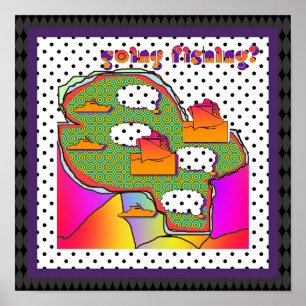 Affiche Aller à la pêche pois à pois