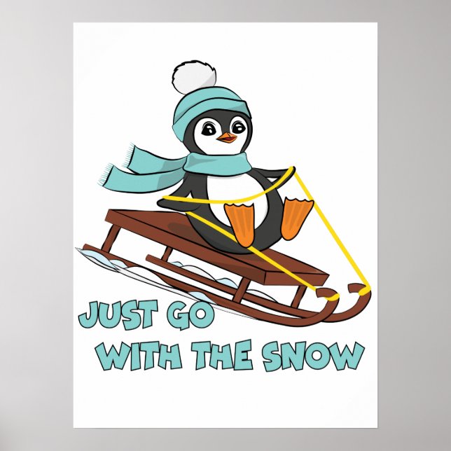 Affiche Aller Avec La Neige Dormir Mignonne Pingouin Hiver (Devant)