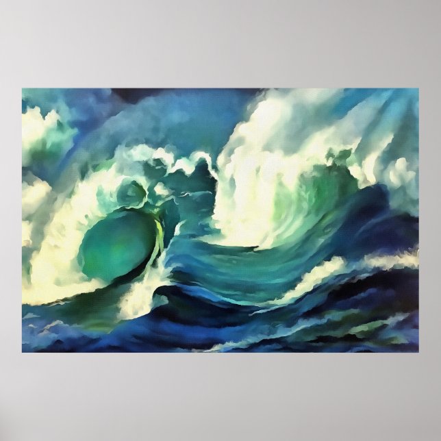Affiche Aller Avec Le Flux Qui S'Effondre Ocean Waves Art (Devant)
