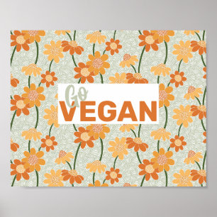 Affiche Allez Vegan ! Joli rétro muté fleurs des années 19