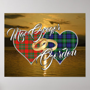 Affiche Alliance Écossaise de Mariage Anneau Tartan Cœurs