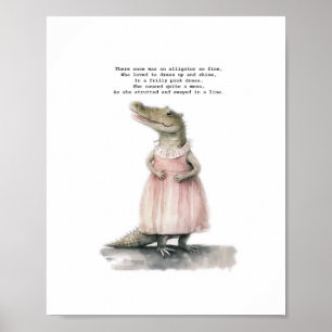 Affiche Alligator Art Print - "Alligator in Pink"