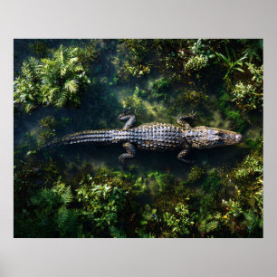 Affiche Alligator dans les eaux peu profondes des zones hu