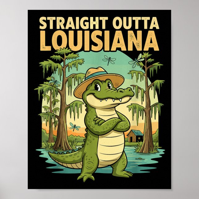 Affiche Alligator de Louisiane drôle Rétro Faune Voyage Ba (Devant)