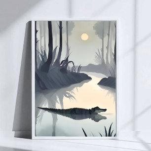 Affiche Alligator des Everglades Aquarelle du Parc Natio