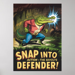 Affiche Alligator héroïque Style comique Bayou Defender