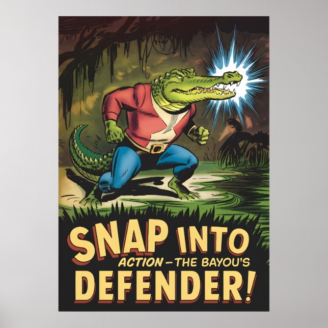 Affiche Alligator héroïque Style comique Bayou Defender (Devant)