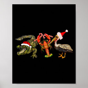 Affiche Alligator Pélican Écrevisse Noël Drôle de Fête
