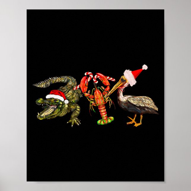 Affiche Alligator Pélican Écrevisse Noël Drôle de Fête (Devant)