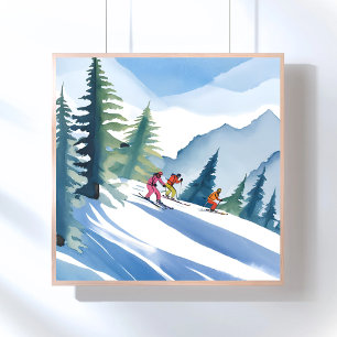 Affiche Allons Skié   Aquarelle d'hiver