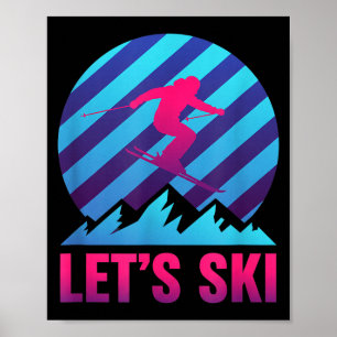 Affiche Allons skier rétro vaporwave ski nostalgie montai