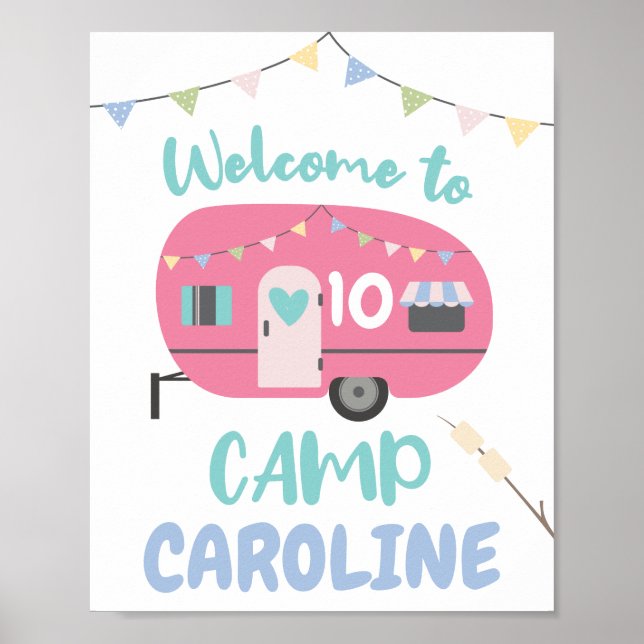 Affiche Allons-y Glamping Girly Camp Nom fête d'anniversai (Devant)