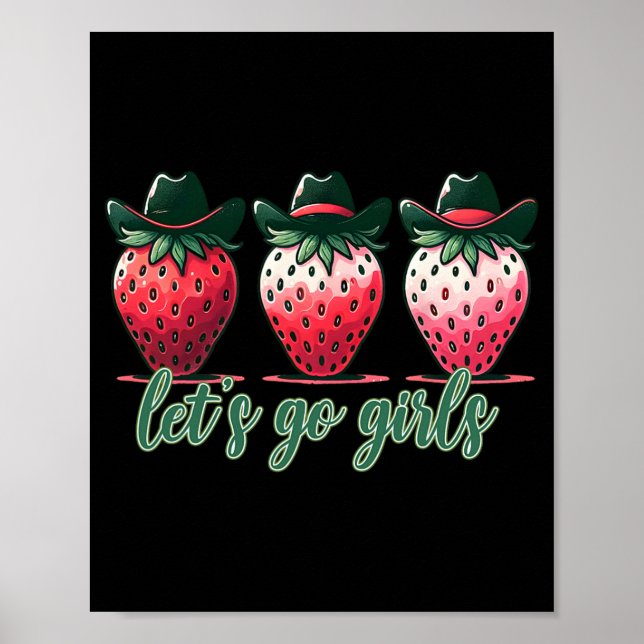 Affiche Allons-y les filles Fête de Bachelorette Fraises F (Devant)