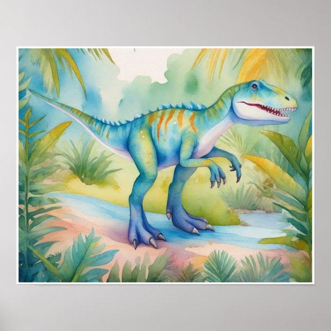 Affiche Allosaurus Watercolor Nursery Art (Devant)
