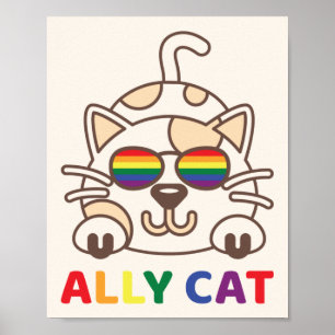 Affiche Ally Cat LGBTQ Gay Lesbian Rainbow Pride drapeau