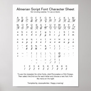 Affiche Almerian Script Font Character Sheet for Zazzle