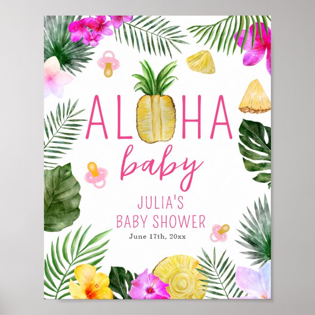 Affiche Aloha Baby Pineappy & Pacifiers Baby shower Luau (Devant)