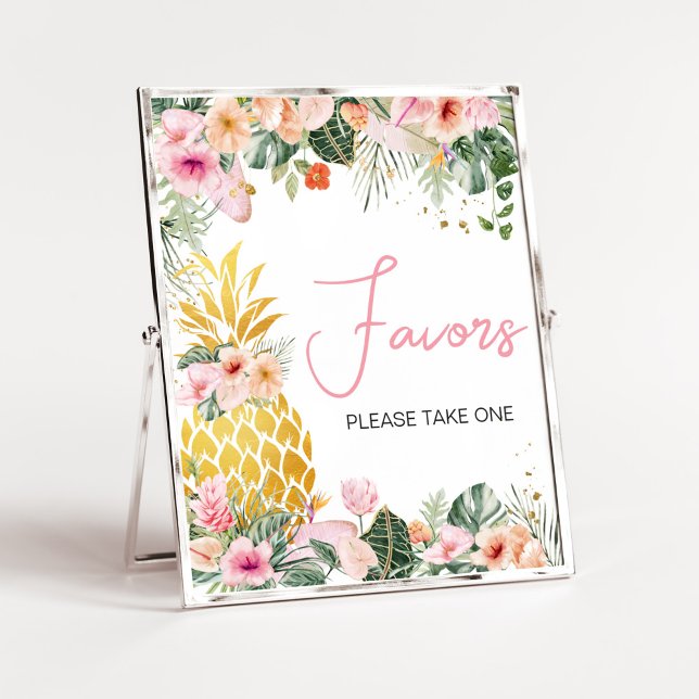 Affiche Aloha Baby shower ananas Faveurs (Floral Aloha Baby Shower Favors Sign)