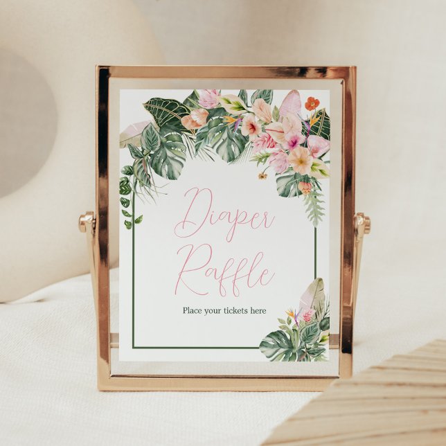Affiche Aloha Baby shower Déchets Raffle (Aloha Pink Hawaiian Baby Shower Diaper Raffle Sign)