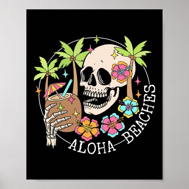 Affiche Aloha Beachs Skeleton Summer Vacances Hawaii Famil (Devant)