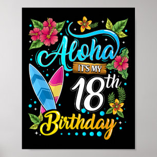 Affiche Aloha C'est Mon 18e Anniversaire Surf Hawaii Plage