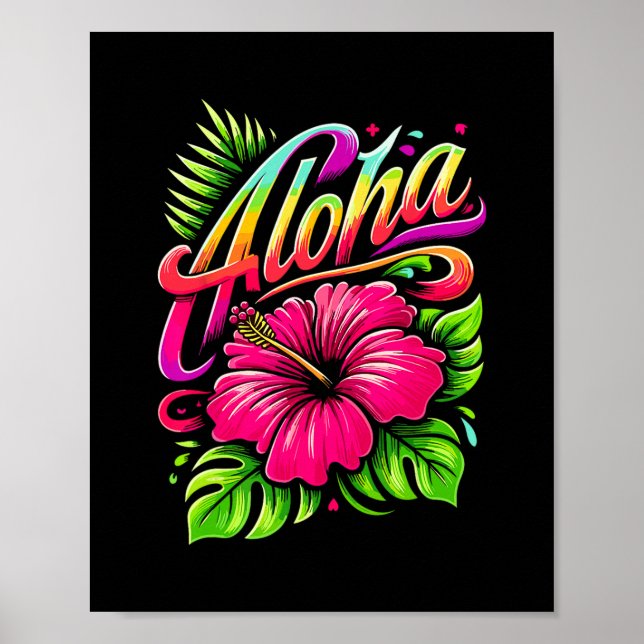 Affiche Aloha Fleur Tropicale Vacances Hawaï Été Plage (Devant)