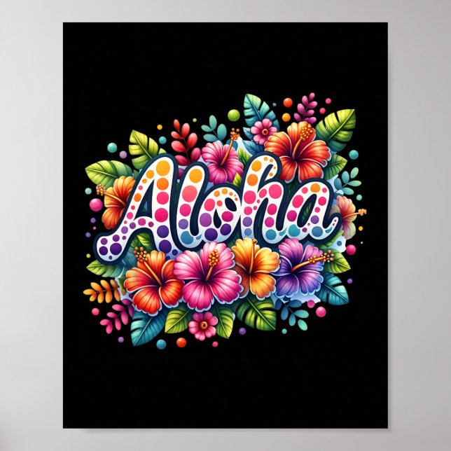 Affiche Aloha Fleurs Tropicales Vacances d'Été Plage Hawaï (Devant)