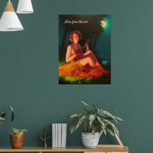 Affiche Aloha Girl with Ukulele (texte personnalisable)