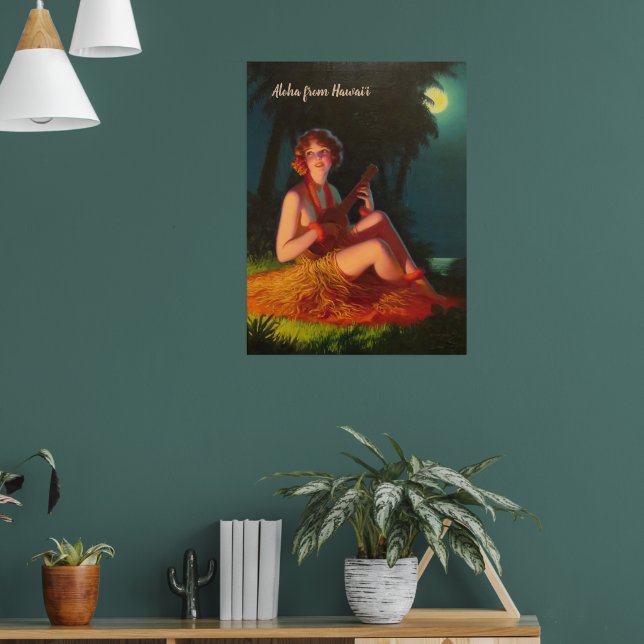Affiche Aloha Girl with Ukulele (texte personnalisable) (Salon 1)