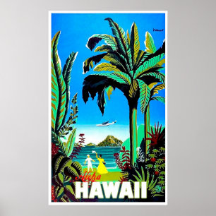Affiche Aloha Hawaï, île tropicale, voyage aérien vintage
