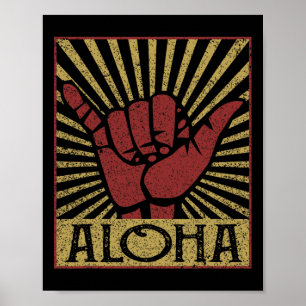 Affiche Aloha hawaïen Hawaii Vintage en détresse Shaka Sig