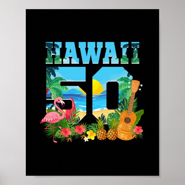 Affiche Aloha Hawaii 50e anniversaire Hawaii Tropical Hawa (Devant)