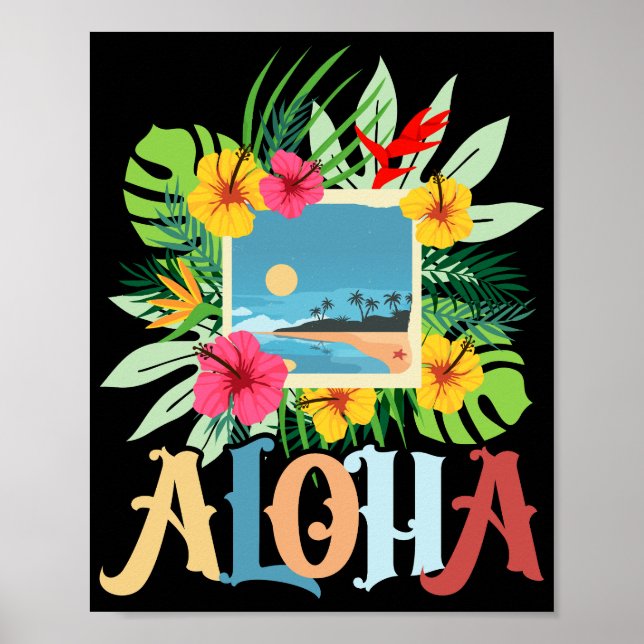 Affiche Aloha Hawaii Hawaii île Palm Trees Plage (Devant)