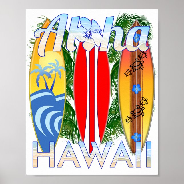Affiche Aloha Hawaii Iles Surf (Devant)