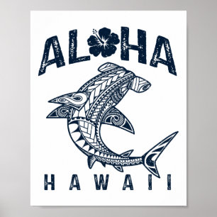 Affiche Aloha Hawaii Tril Requin Polynésien Hawaïen Plage