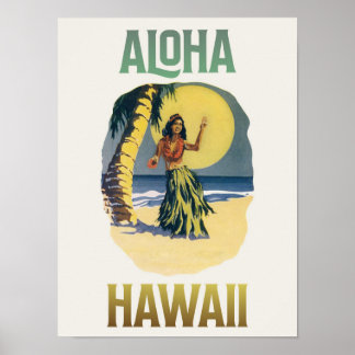 Affiche Aloha Hawaii Vintage Hula Girl