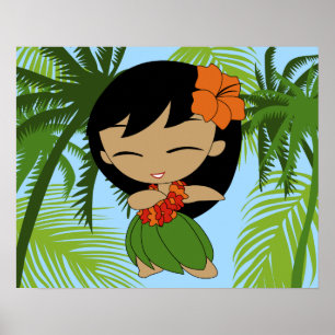 Affiche Aloha Honeys Hawaii Orange Hibiscus Hula Girl