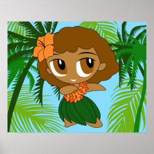 Affiche Aloha Honeys Hawaiian Brown cheveux Hula Girl
