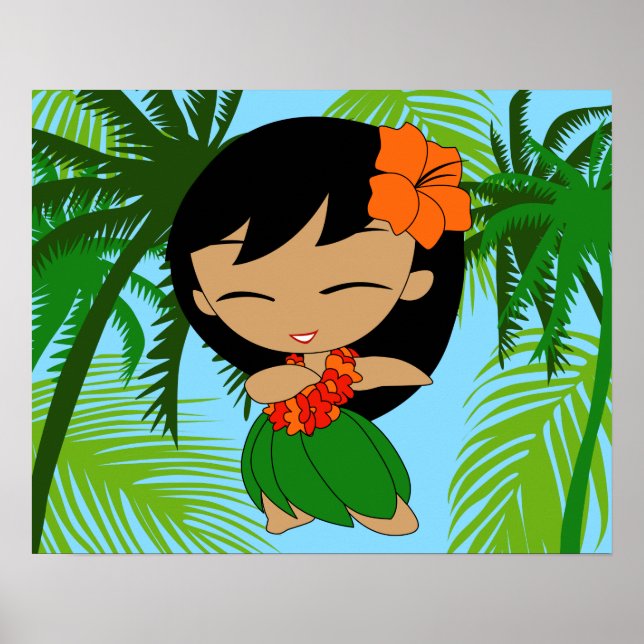 Affiche Aloha Honeys Hawaiian Orange Hibiscus Hula Girl (Devant)