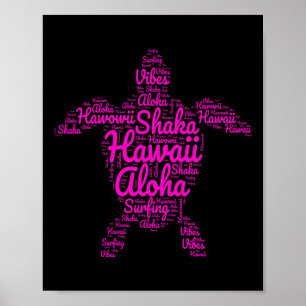 Affiche Aloha I Love Hawaii Sea Turtles Shaka Surfing Vibe