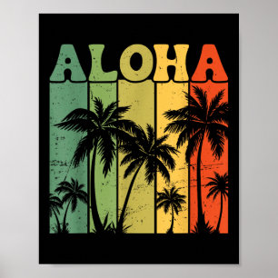 Affiche Aloha îles hawaïennes palmiers planche de surf pla