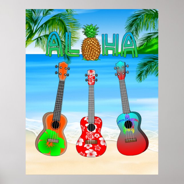 Affiche Aloha Island Ukuleles (Devant)