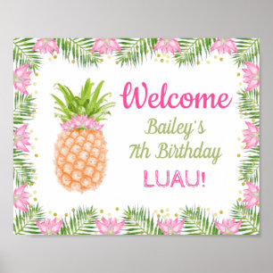 Affiche Aloha Luau Anniversaire Décor rose or Bienvenue