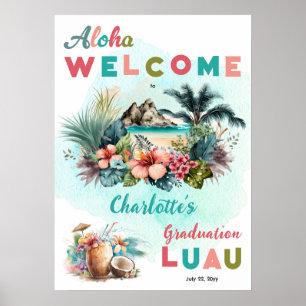 Affiche Aloha Luau Tropical Island Beach Graduation Party