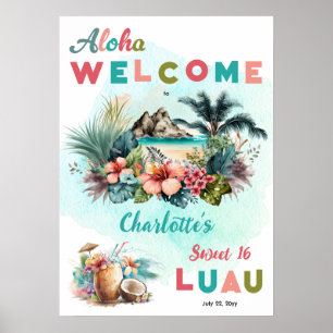 Affiche Aloha Luau Tropical Island Beach Sweet 16 Party