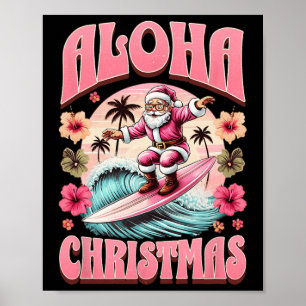 Affiche Aloha Noël Père Noël Surfant Hawaïen Mele 