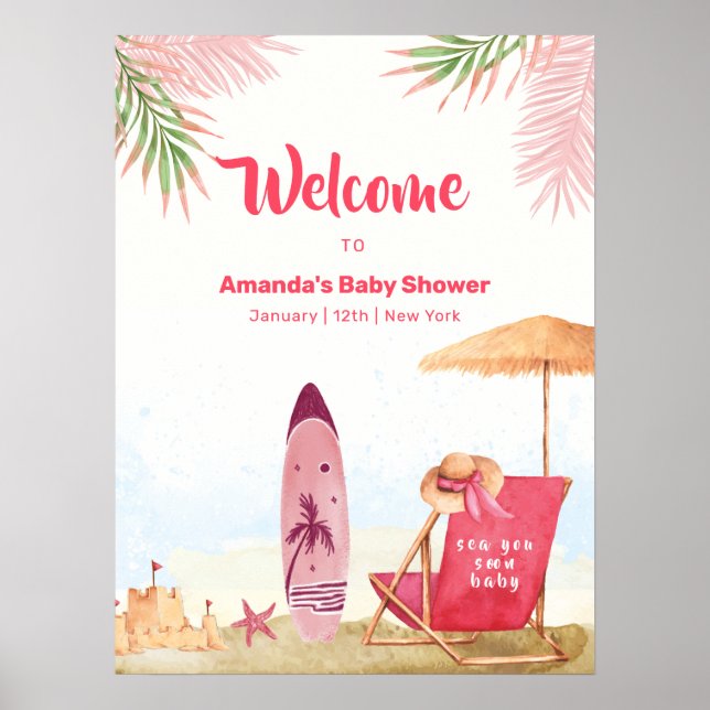 Affiche Aloha Planche de Surf Fille de Bain Bébé Shower Bi (Devant)