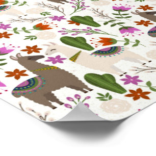 Affiche Alpaca Cactus Floral Pattern Animal Lover