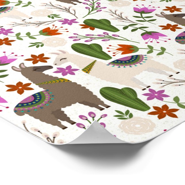 Affiche Alpaca Cactus Floral Pattern Animal Lover (Coin)