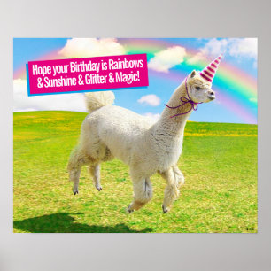 Affiche Alpaca Unicorn Under Rainbow Sky